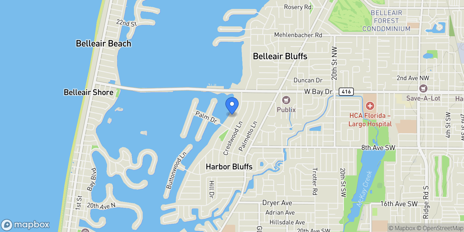 Map showing 118 Harbor View Lane, Belleair Bluffs, FL 33770, Largo, Florida, United States.