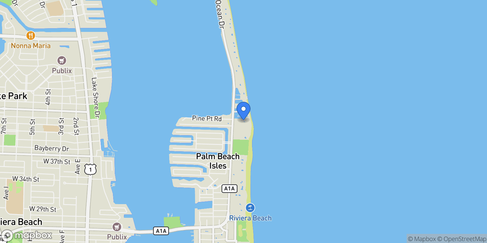 Map showing 4200 N Ocean Dr Unit# 2-304, Singer Island, FL 33404, Riviera Beach, Florida, United States.