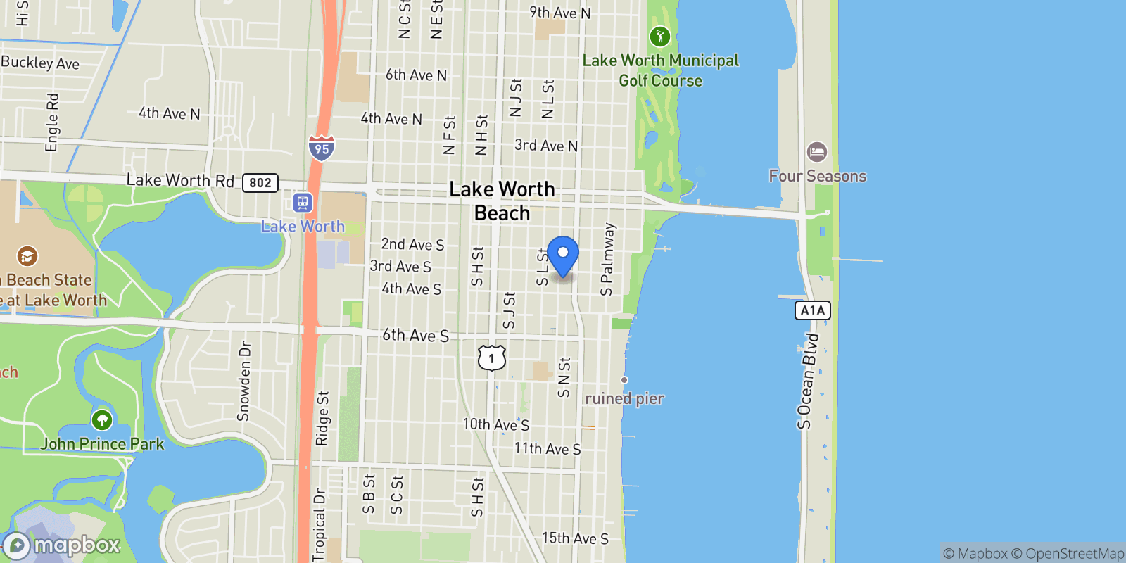 Map showing 314 S M St Street , Lake Worth Beach, FL 33460, Lake Worth, Florida, United States.