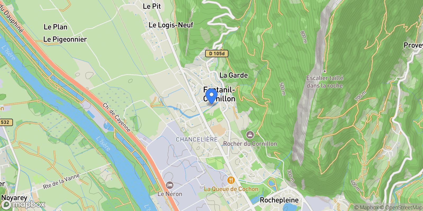 Map showing Fontanil-Cornillon, Auvergne-Rhône-Alpes, France.