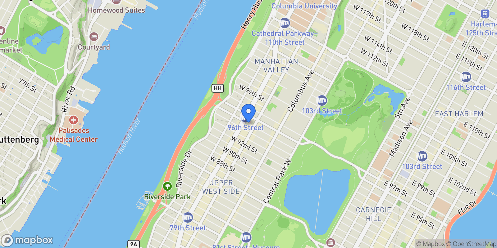 Map showing Dahlia, 212 W 95TH ST, New York, New York, United States.