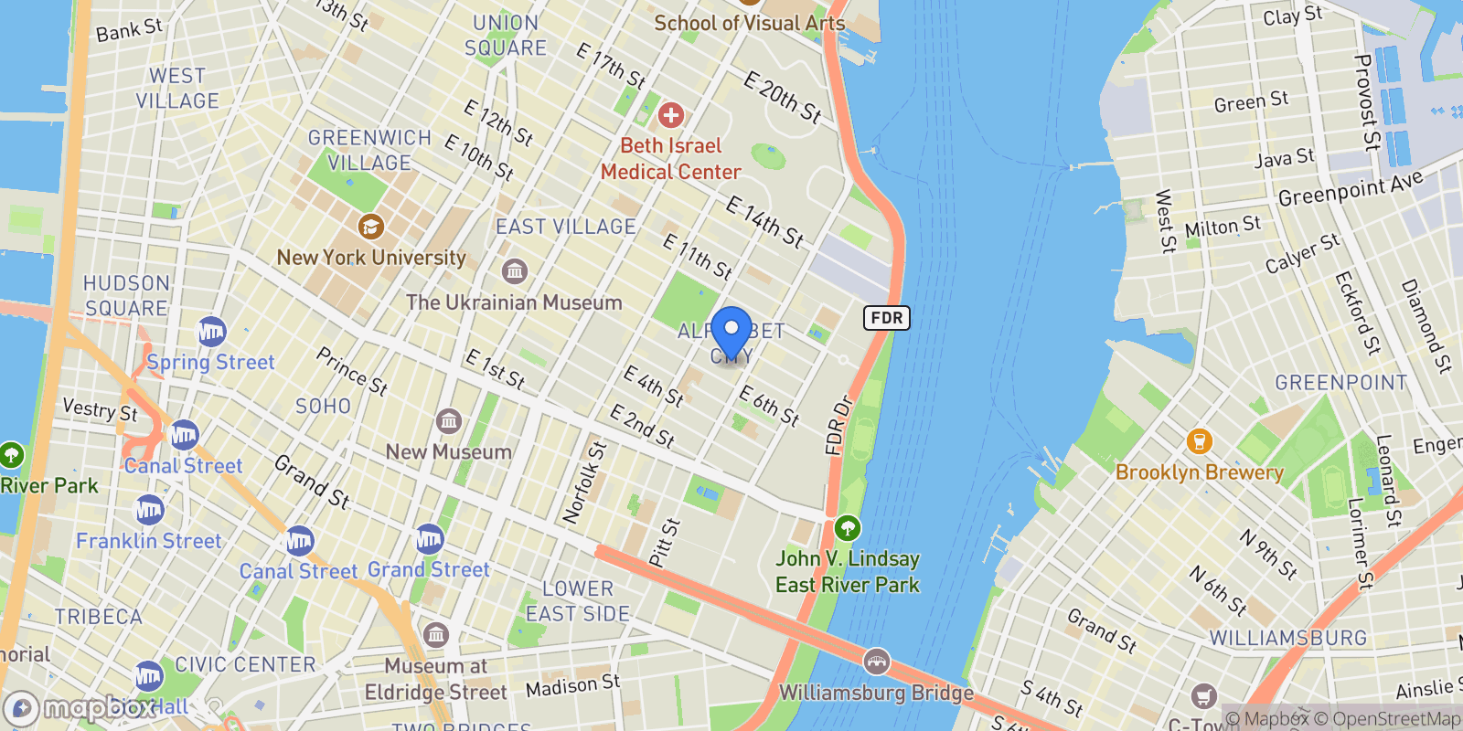 Map showing 216 East 7th Street 6, NEW YORK, NY 10009, New York, New York, United States.