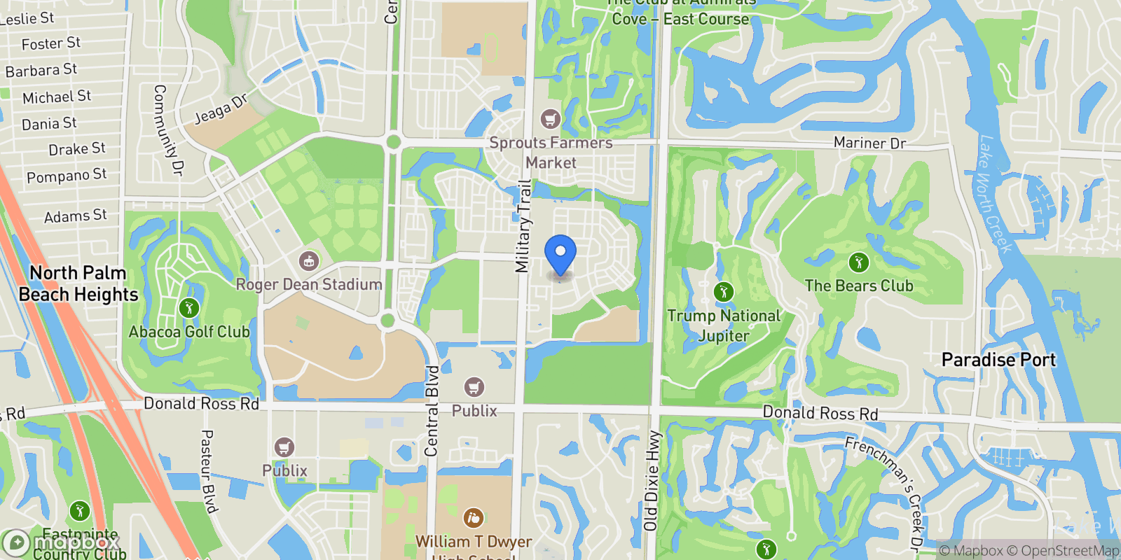 Map showing 245 Honeysuckle Drive , Jupiter, FL 33458, Jupiter, Florida, United States.