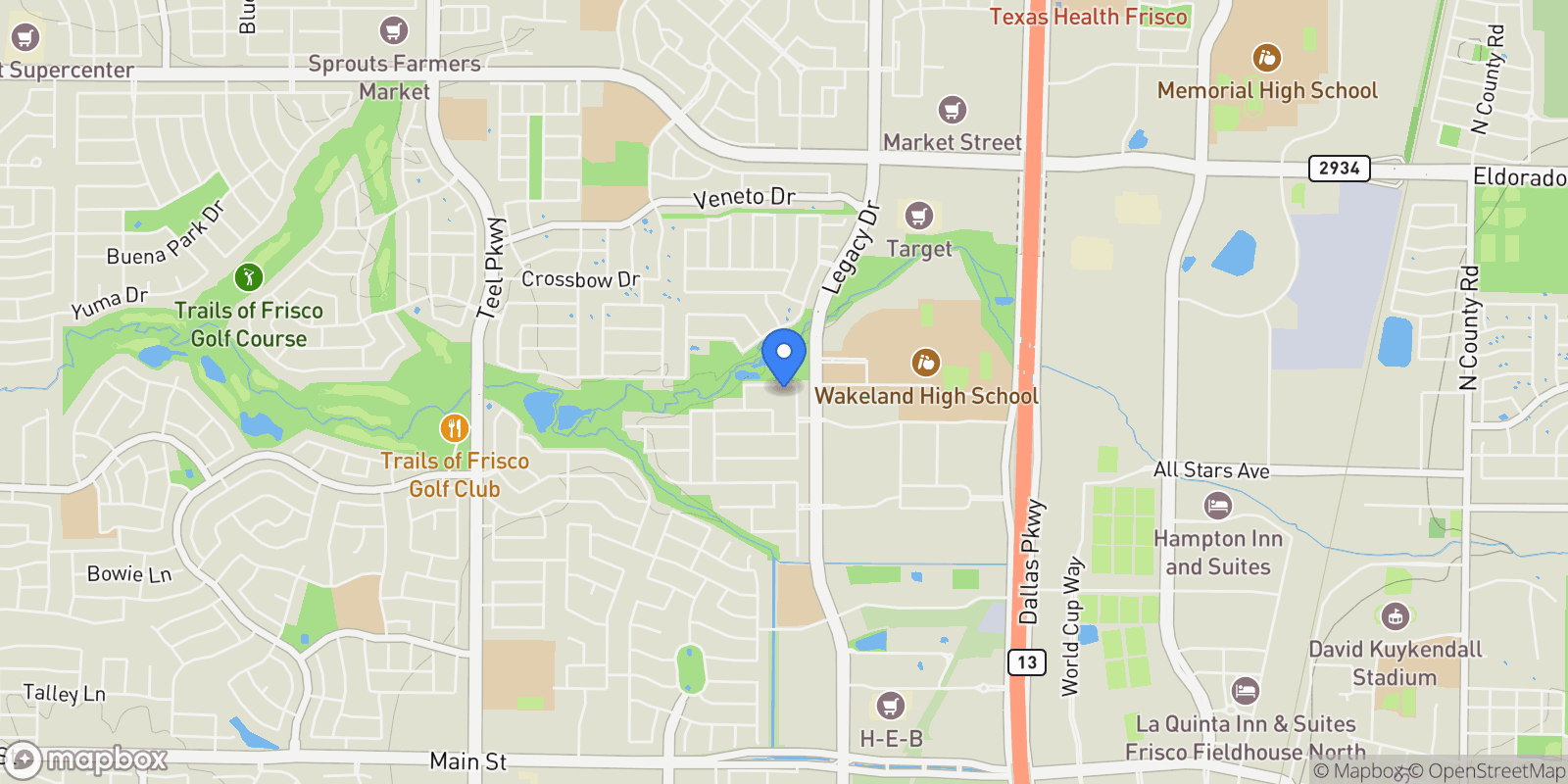 Map showing 4353 Cedar Bluff Lane, Frisco, TX 75033, Frisco, Texas, United States.