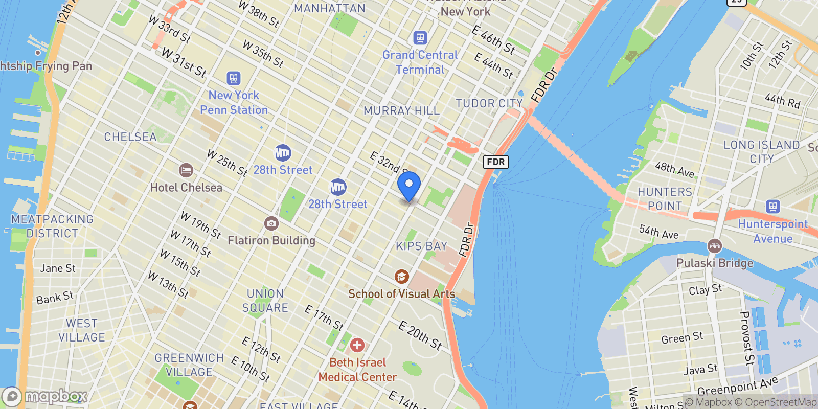 Map showing 533-541 Second Avenue 14A, New York, NY 10016, New York, New York, United States.