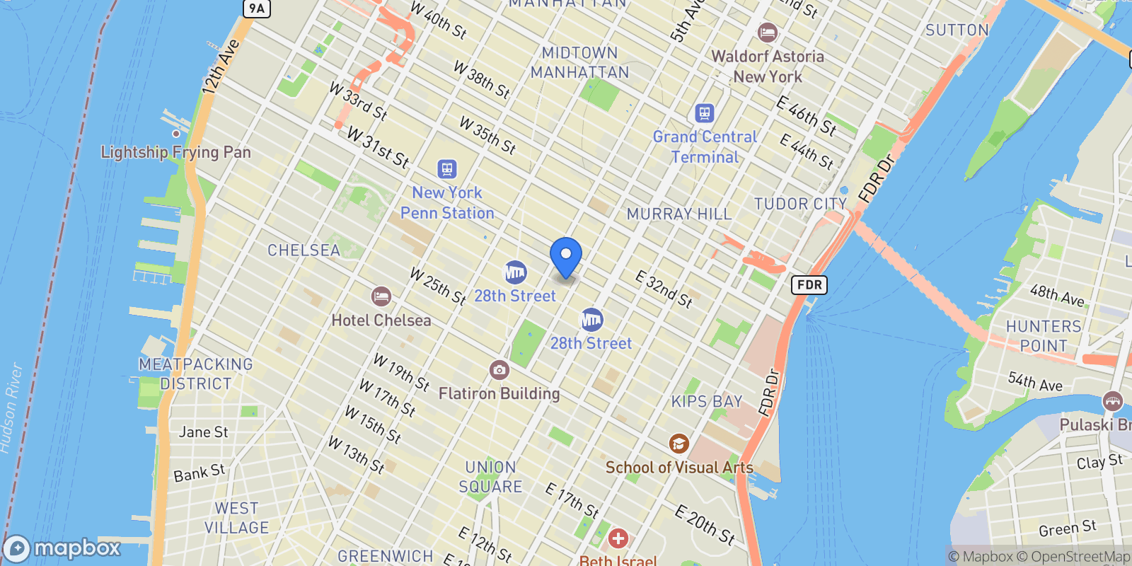Map showing 11 East 29th Street 24C, New York, NY 10016, New York, New York, United States.