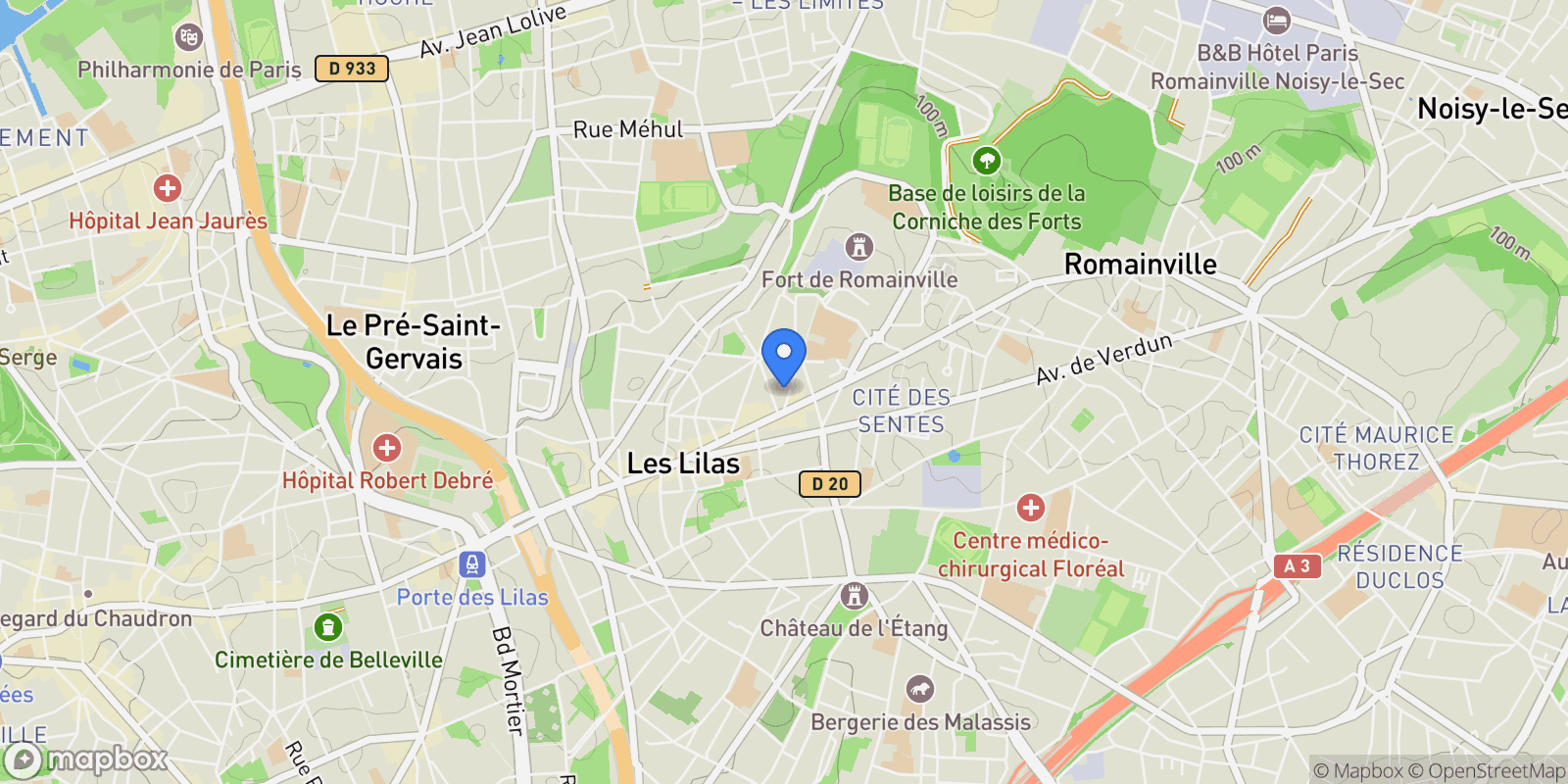 Map showing Les Lilas, Île-de-France, France.