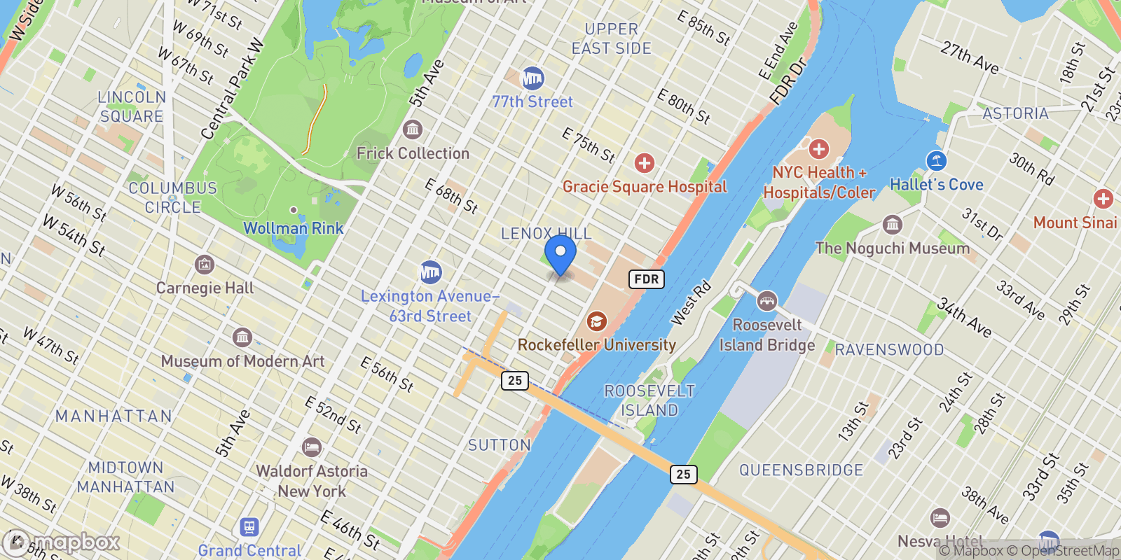 Map showing 400 East 67th Street 27A, New York, NY 10065, New York, New York, United States.