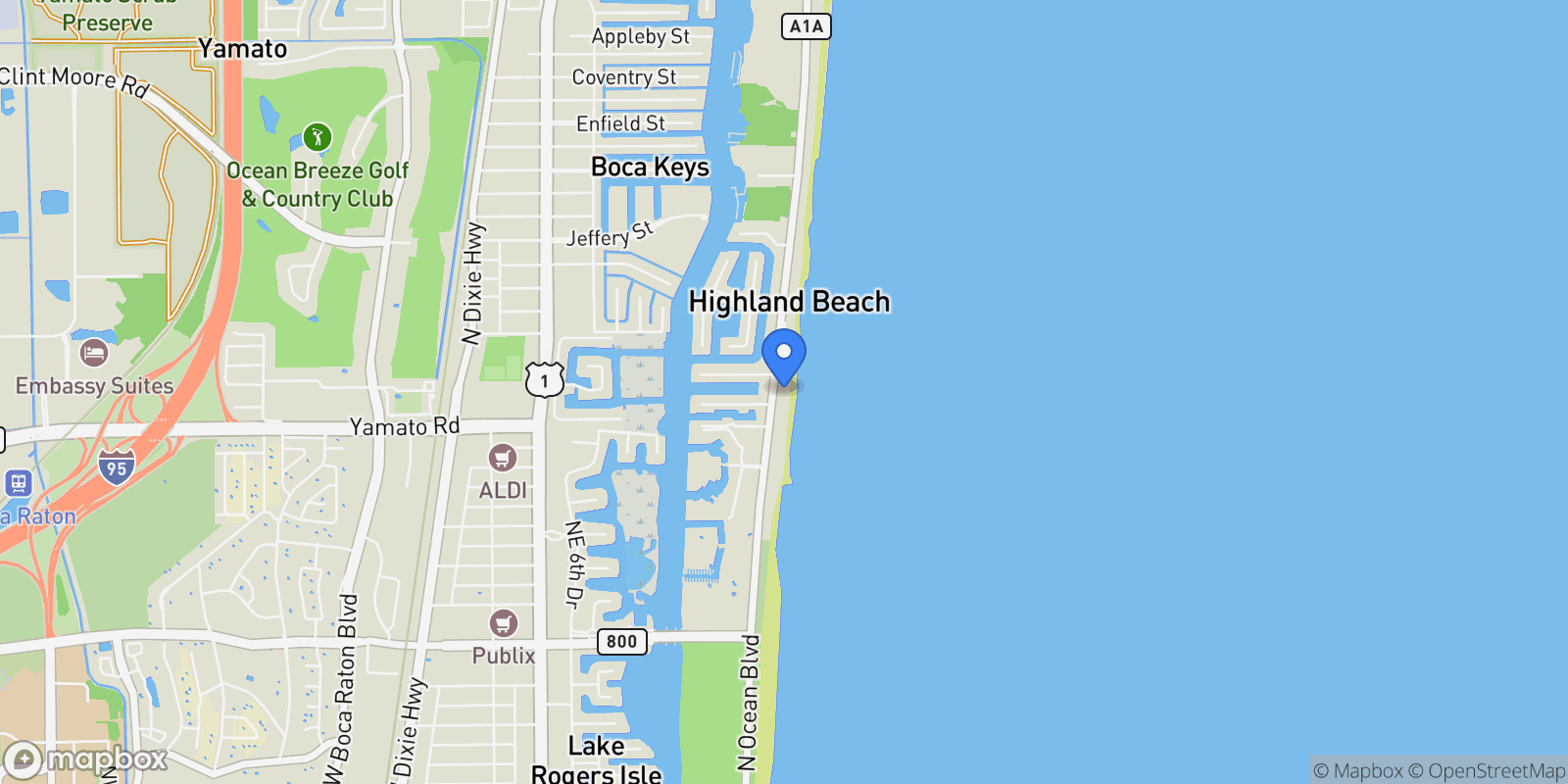 Map showing 4511 S Ocean Boulevard Unit# 507, Highland Beach, FL 33487, Boca Raton, Florida, United States.