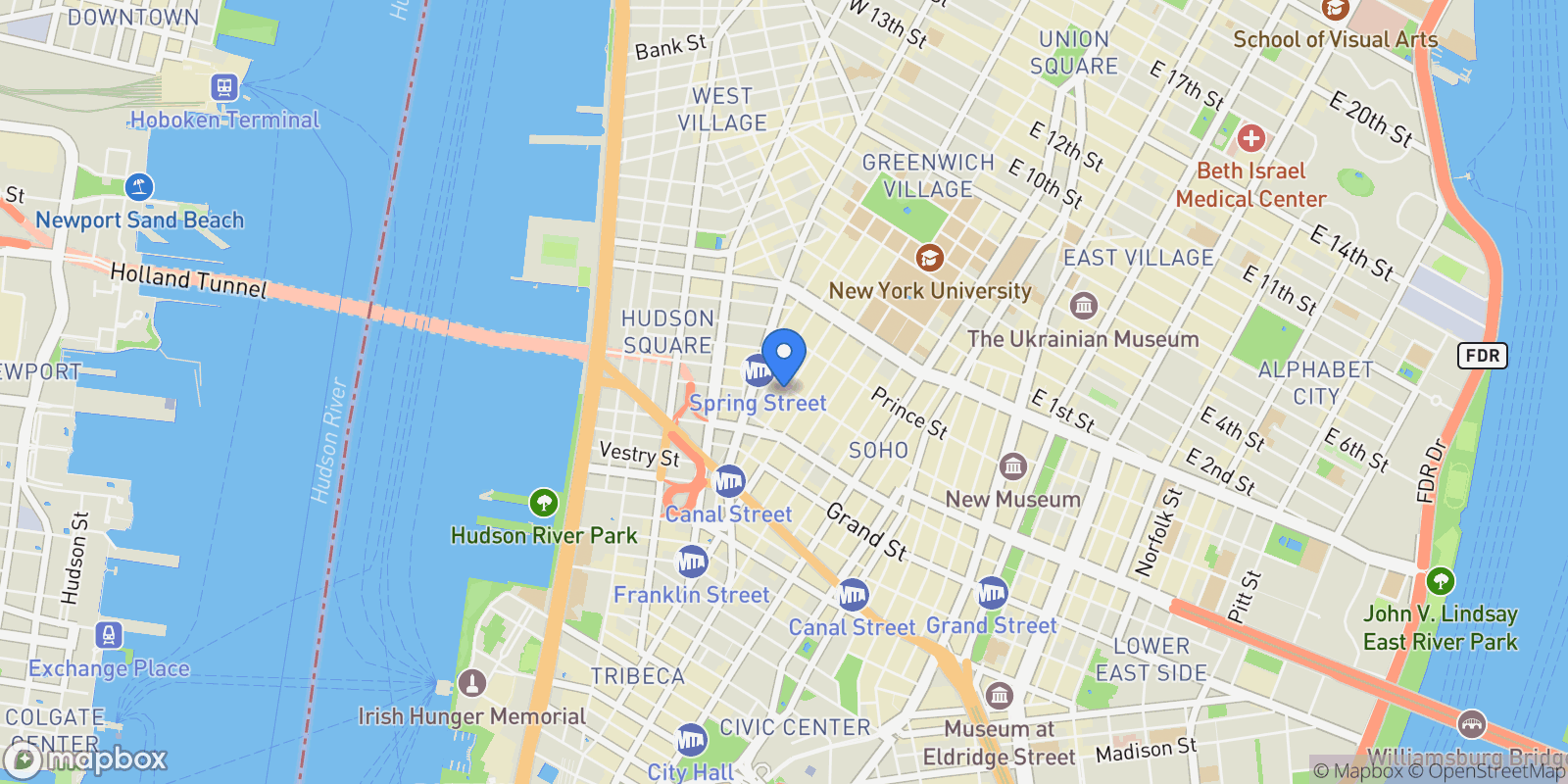 Map showing 83 Thompson Street 5, New York, NY 10012, New York, New York, United States.