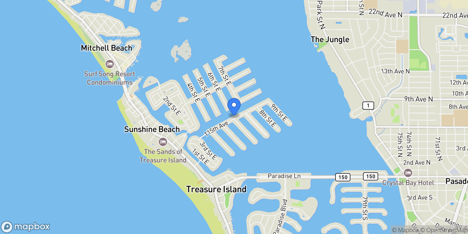 Map showing 600 115th Ave, Treasure Island, FL 33706, St. Pete Beach, Florida, United States.