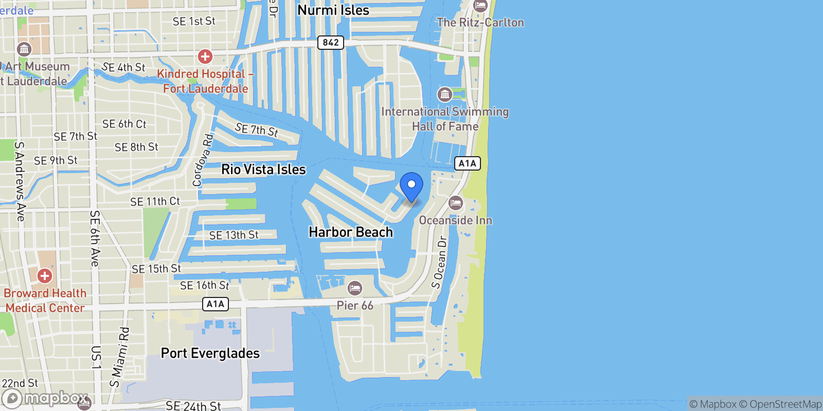 Map showing 70 Isla Bahia Dr, Fort Lauderdale, Florida, United States.