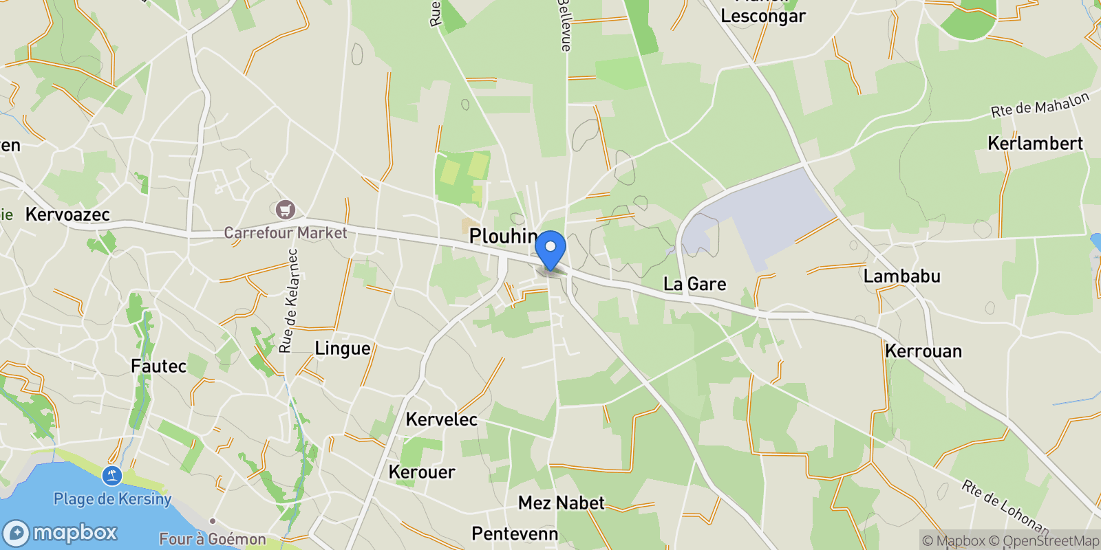 Map showing Plouhinec, Brittany, France.