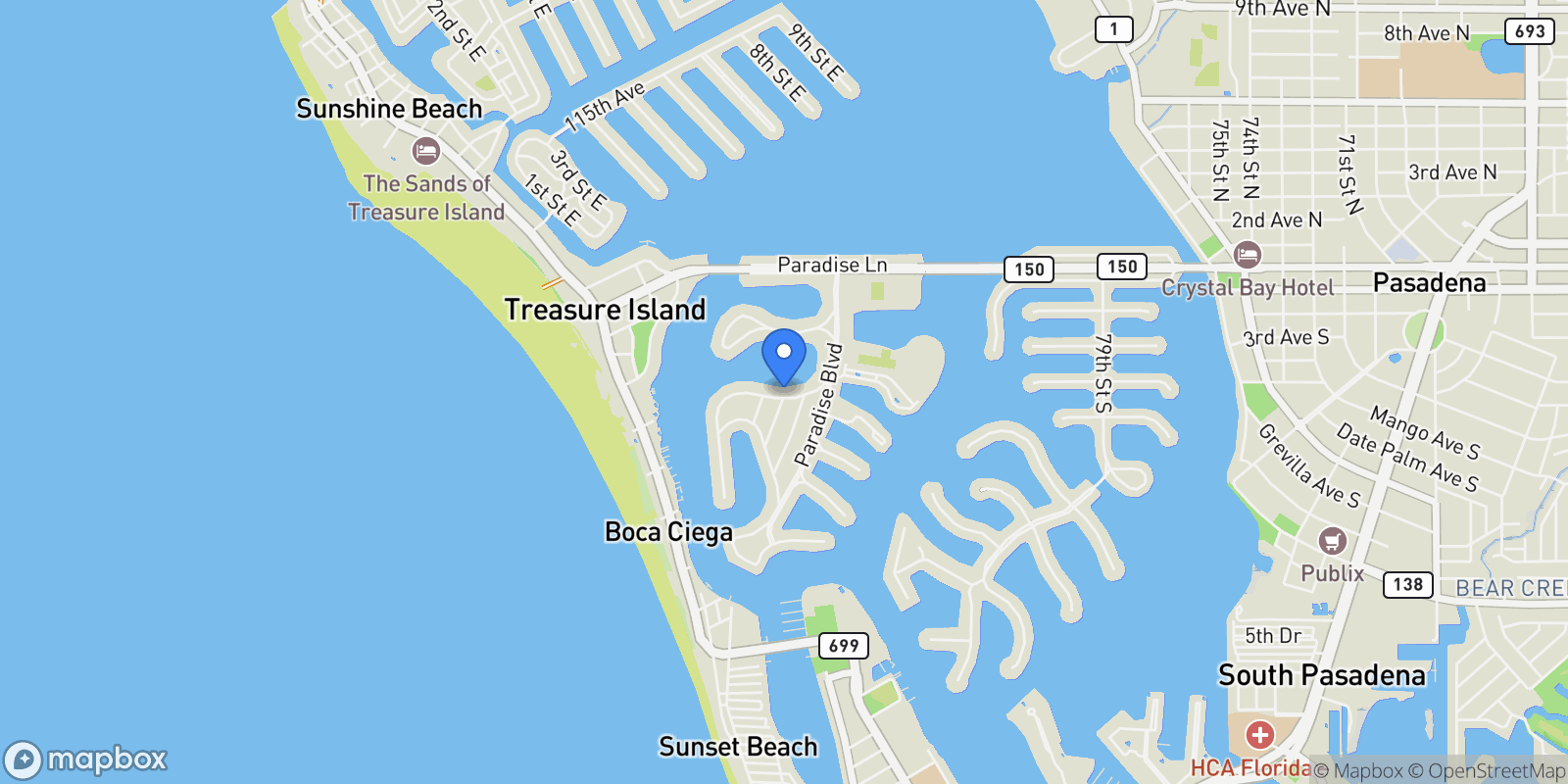 Map showing 10238 Tarpon Dr, Treasure Island, FL 33706, St. Pete Beach, Florida, United States.