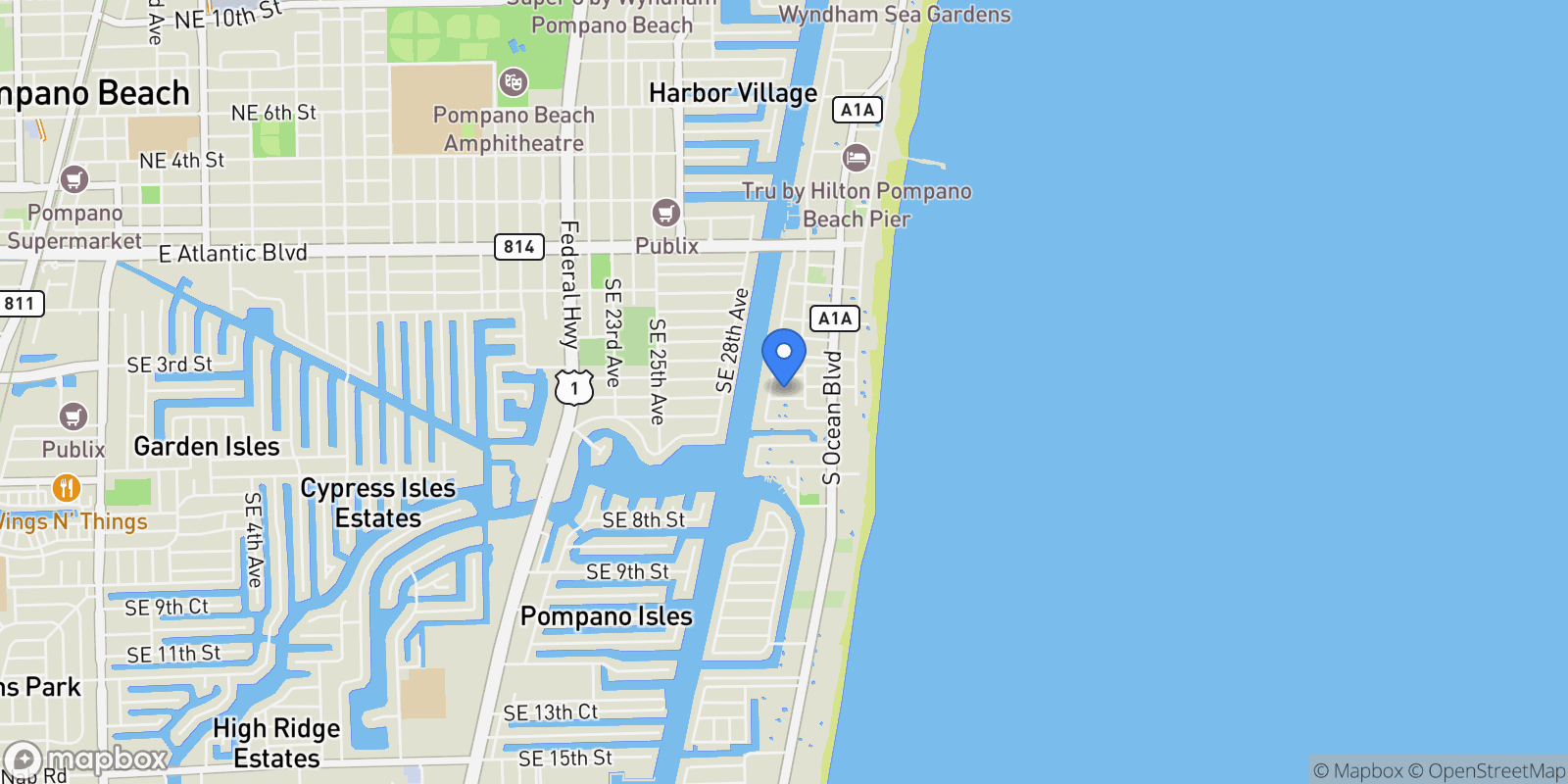 Map showing 3209 SE 8 street 712, Hillsboro Beach, Florida, United States.
