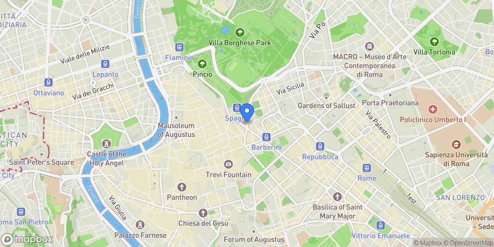 Map showing Via Francesco Crispi, Rome, Lazio, Italy.