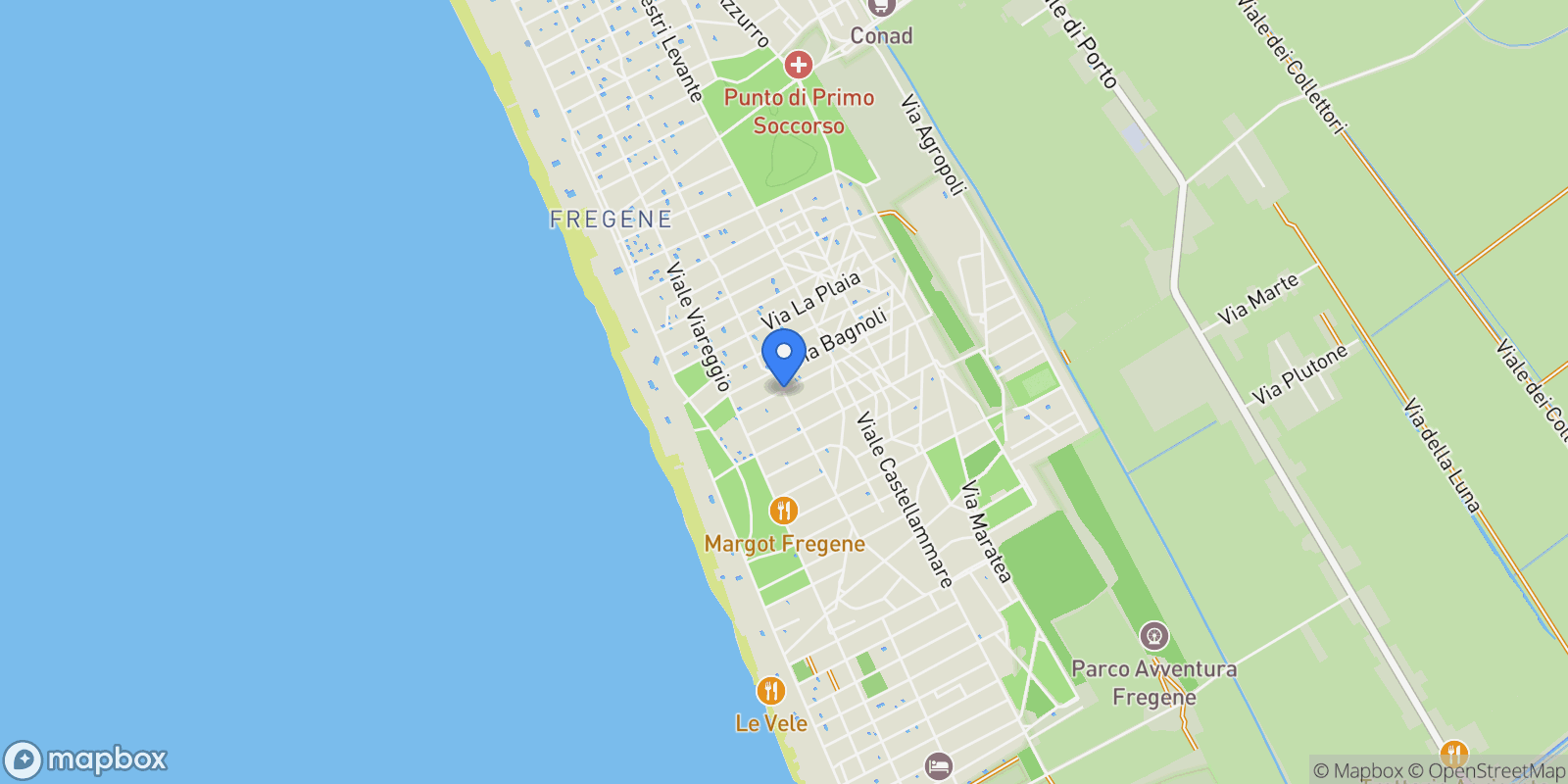 Map showing Viale Nettuno, Fregenae, Lazio, Italy.