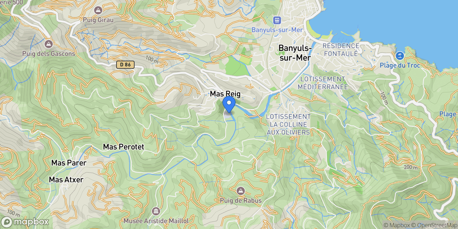 Map showing Banyuls-sur-Mer, Occitanie, France.