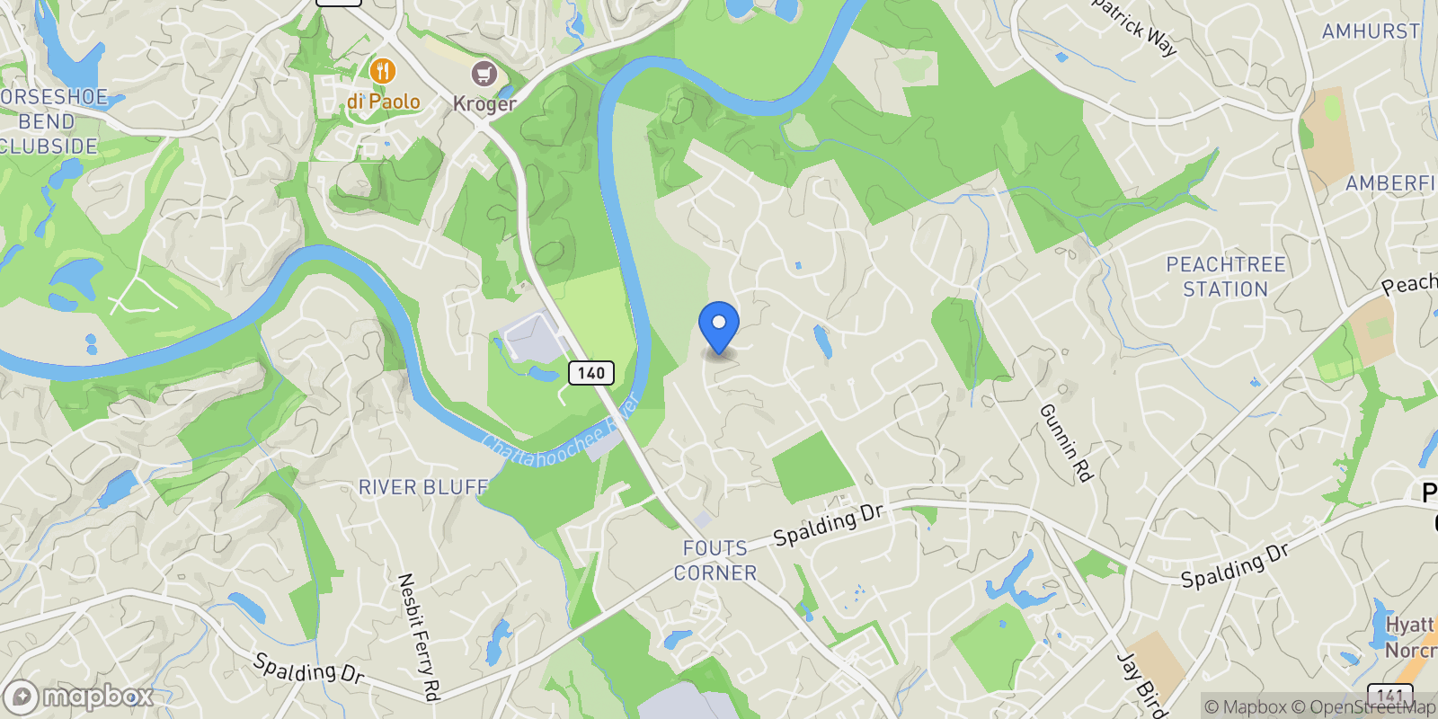 Map showing 4291 River Bottom Drive, Peachtree Corners, Georgia, United States.