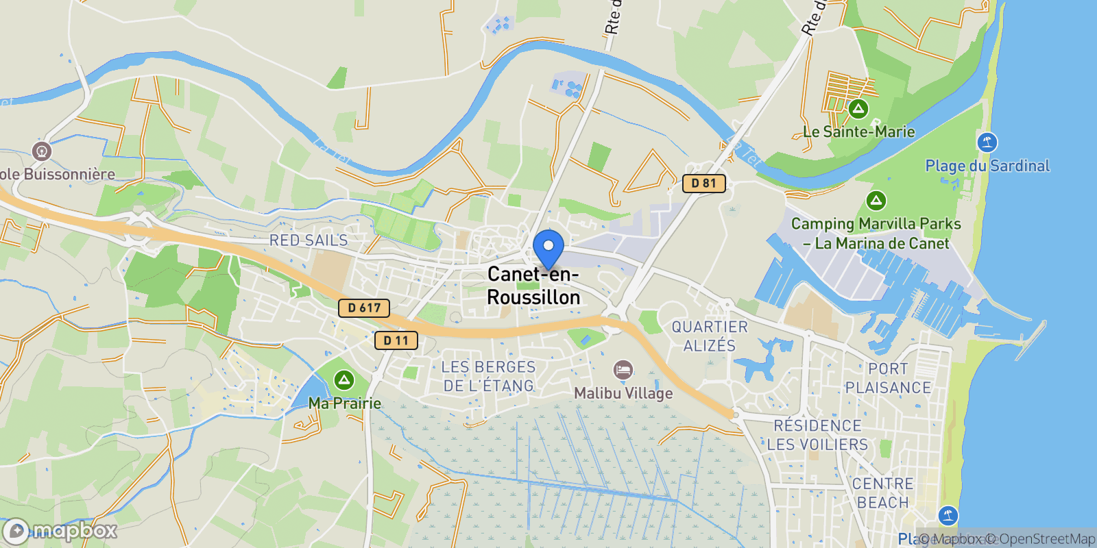 Map showing Canet-en-Roussillon, Occitanie, France.