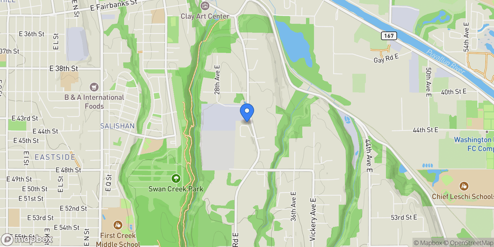 Map showing 3062 44th Street E, Tacoma, WA 98443, Tacoma, Washington, United States.