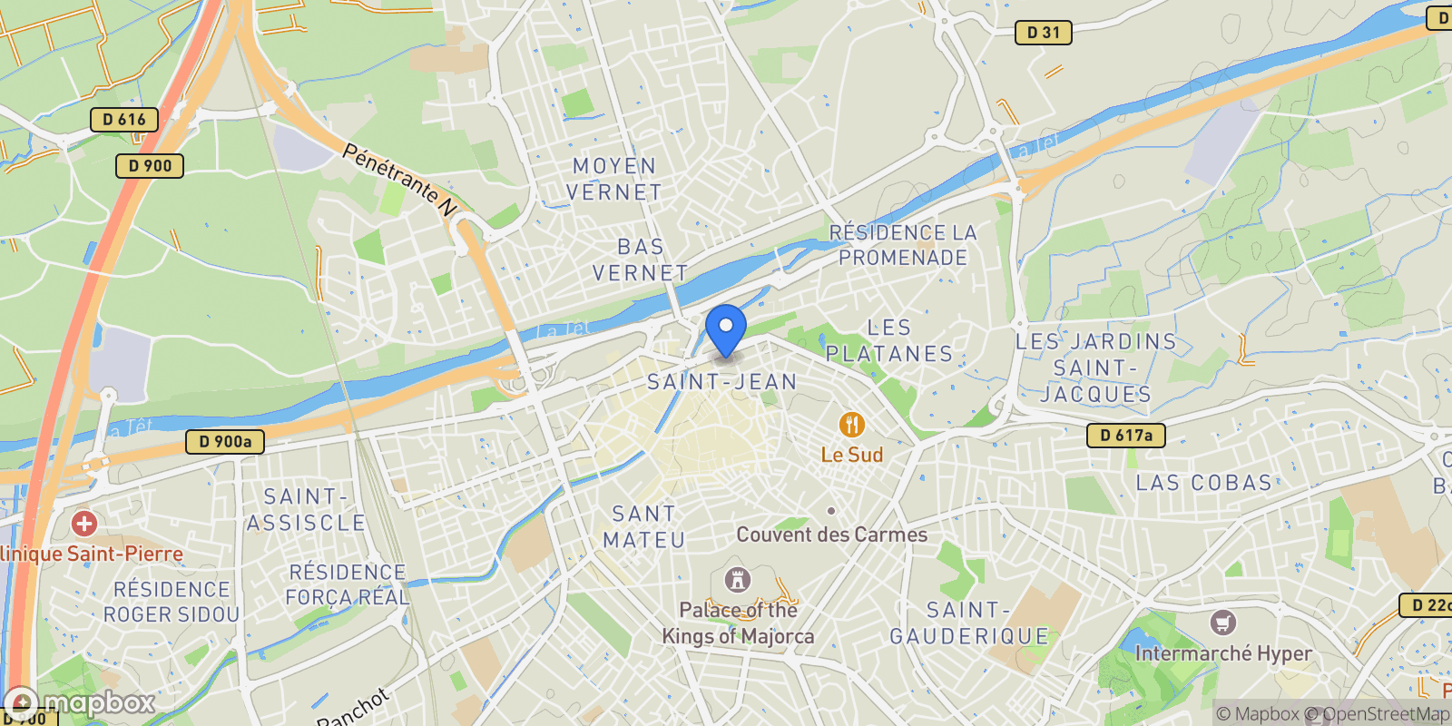 Map showing Perpignan, Occitanie, France.