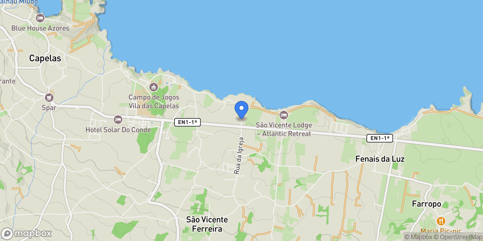 Map showing R. da Beira Mar, 9545, Portugal, Sao Vicente Ferreira, Azores, Portugal.