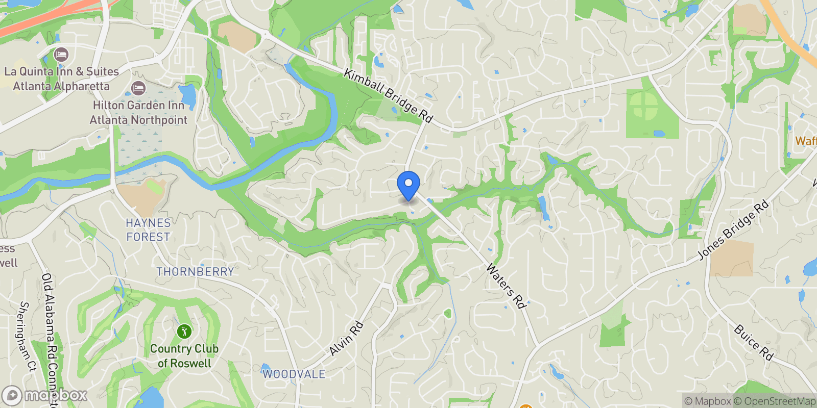 Map showing 3430 Waters Mill Drive, Alpharetta, Georgia, United States.