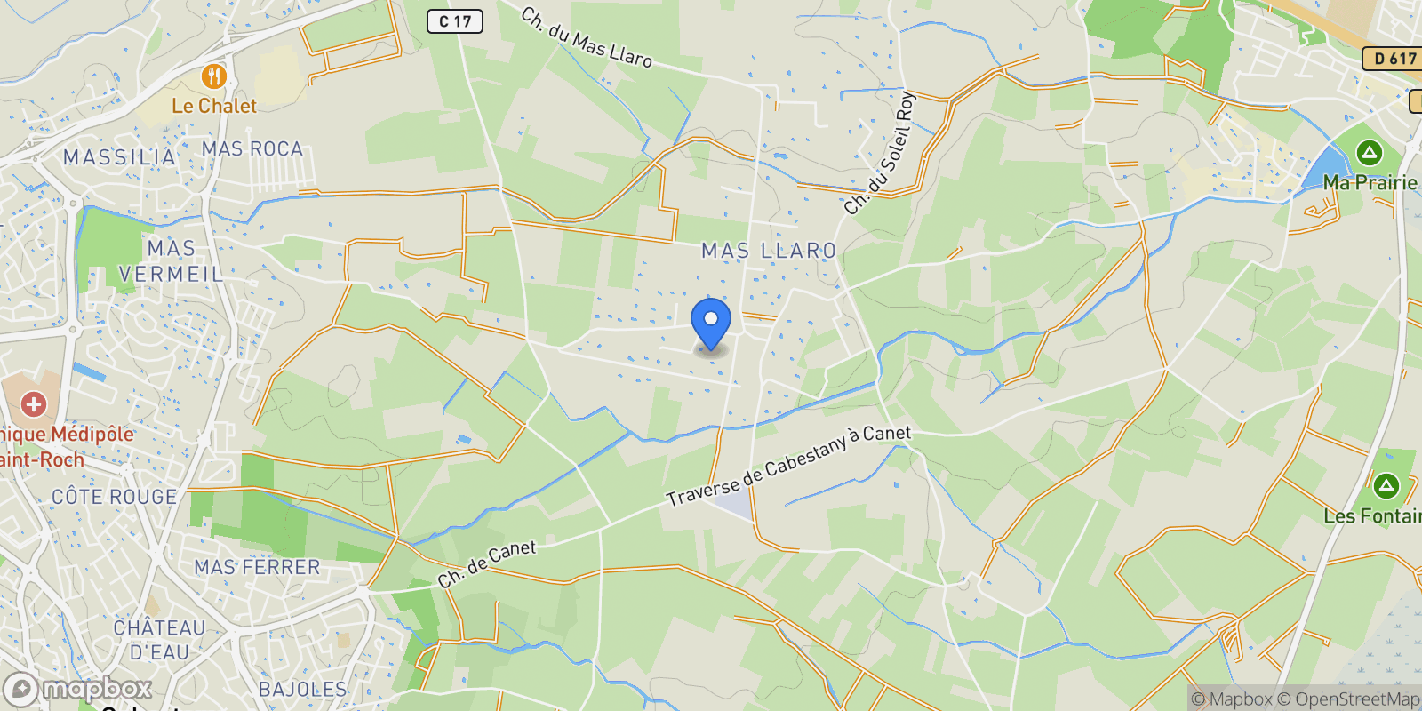 Map showing Perpignan, Occitanie, France.