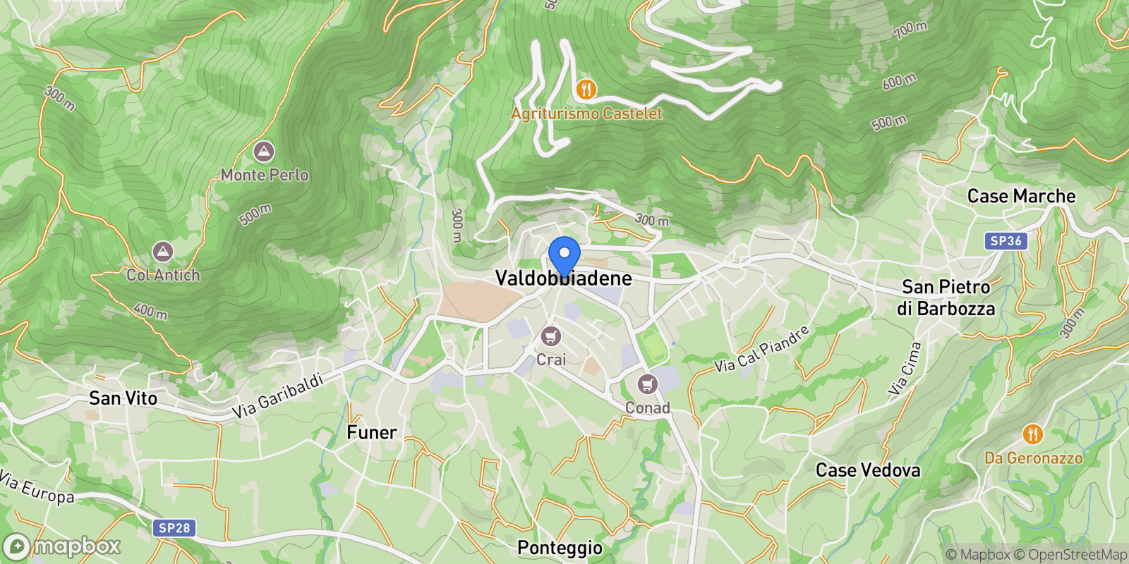 Map showing Valdobbiadene, Veneto, Italy.