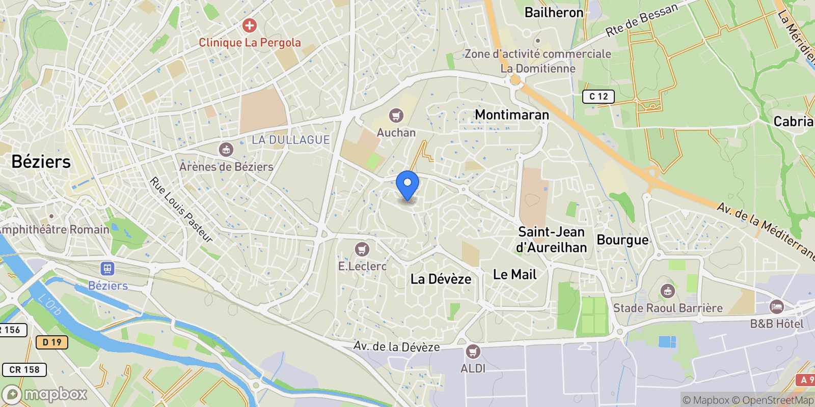 Map showing Béziers, Occitanie, France.