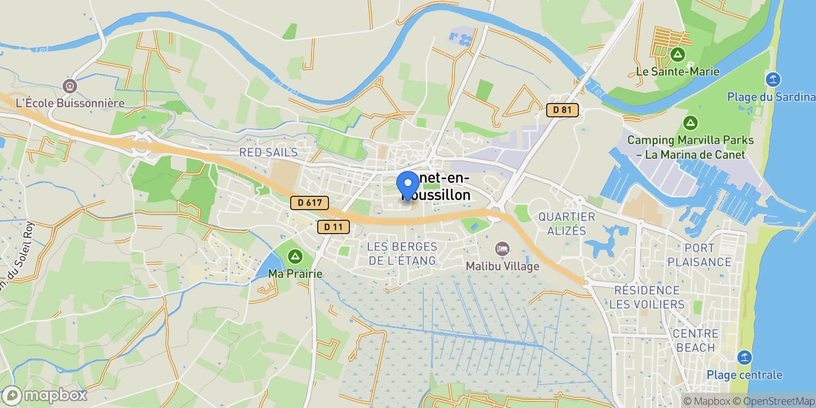 Map showing Canet-en-Roussillon, Occitanie, France.