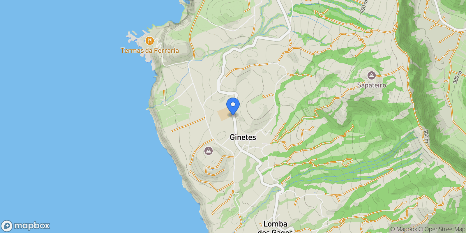 Map showing Estrada Regional 111, 9555 Ginetes, Portugal, Ginetes, Azores, Portugal.