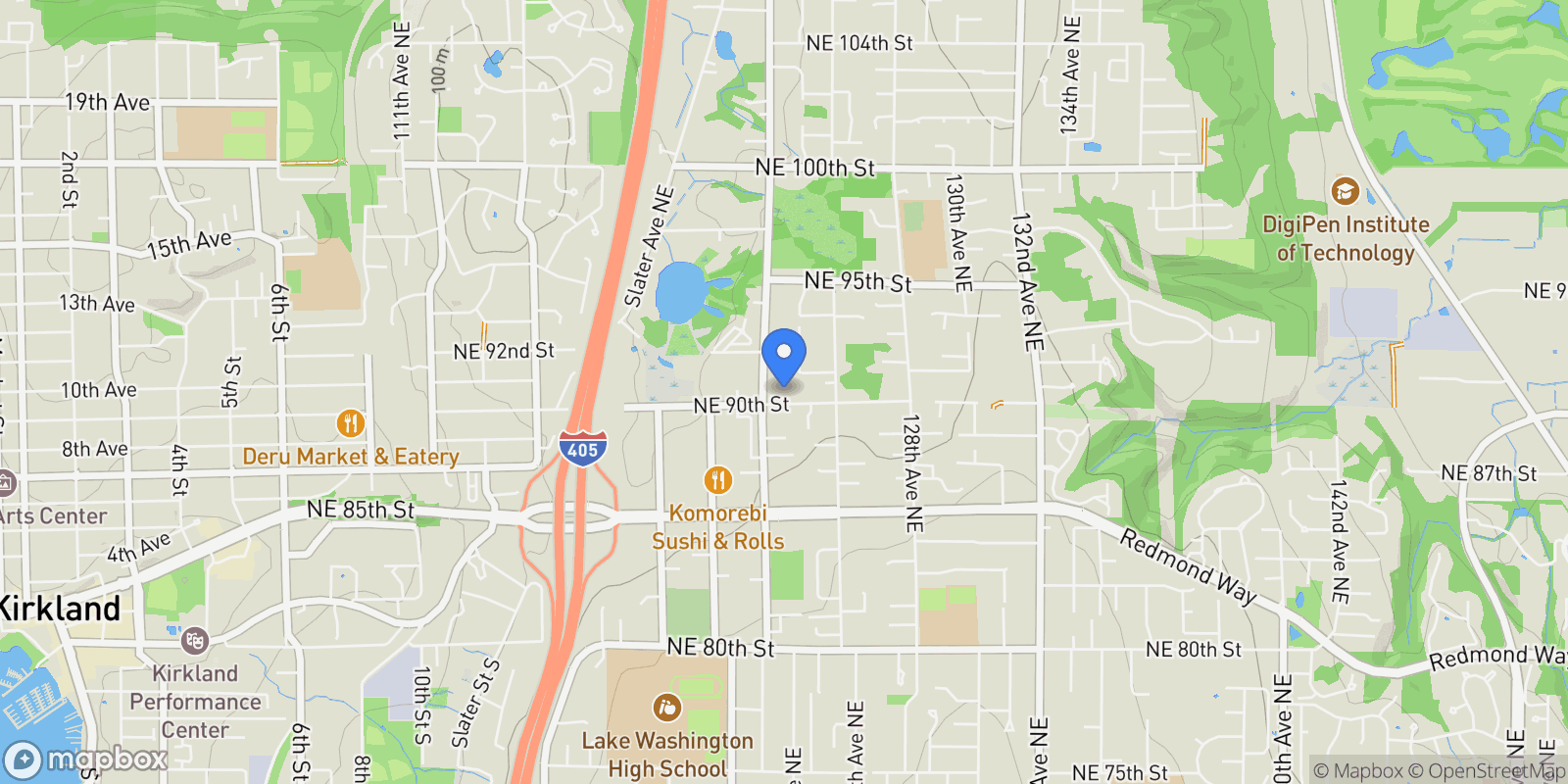 Map showing 12426 NE 90th Street, Kirkland, WA 98033, Kirkland, Washington, United States.