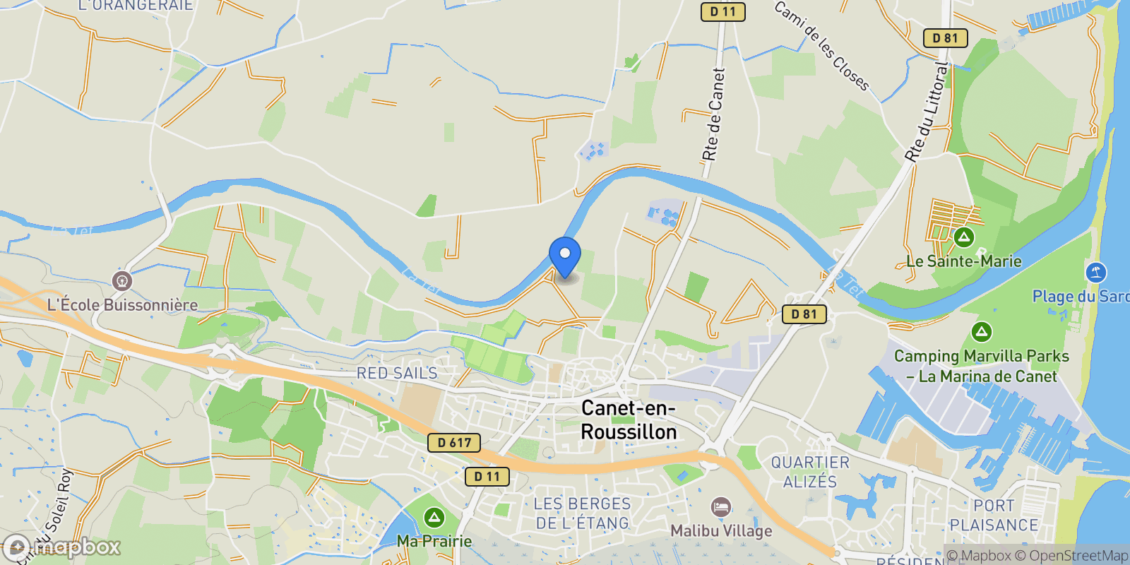 Map showing Canet-en-Roussillon, Occitanie, France.