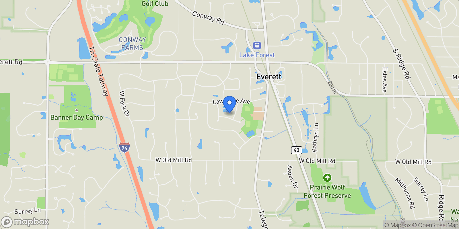 Map showing 1296 Kajer Lane, Lake Forest, IL, 60045, USA, Lake Bluff, Illinois, United States.