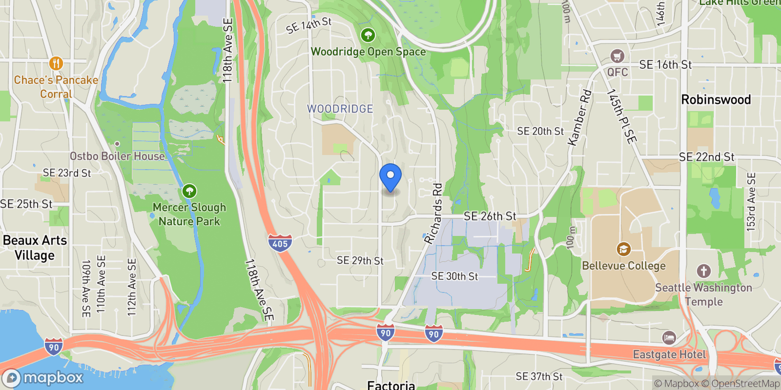 Map showing 2423 129th Avenue SE, Bellevue, WA 98005, Bellevue, Washington, United States.