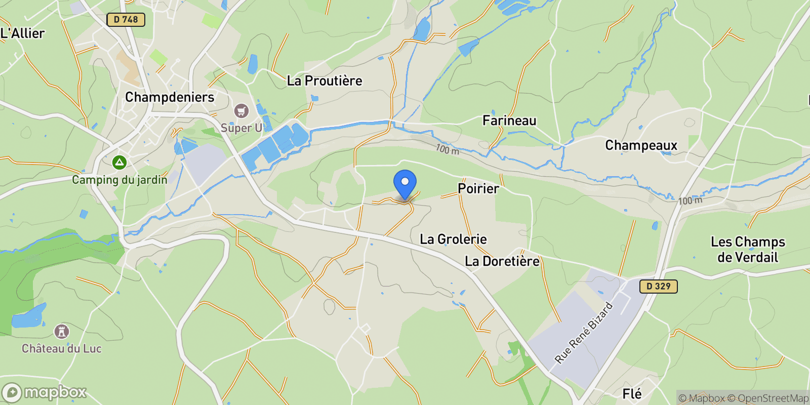 Map showing Champdeniers, Nouvelle-Aquitaine, France.