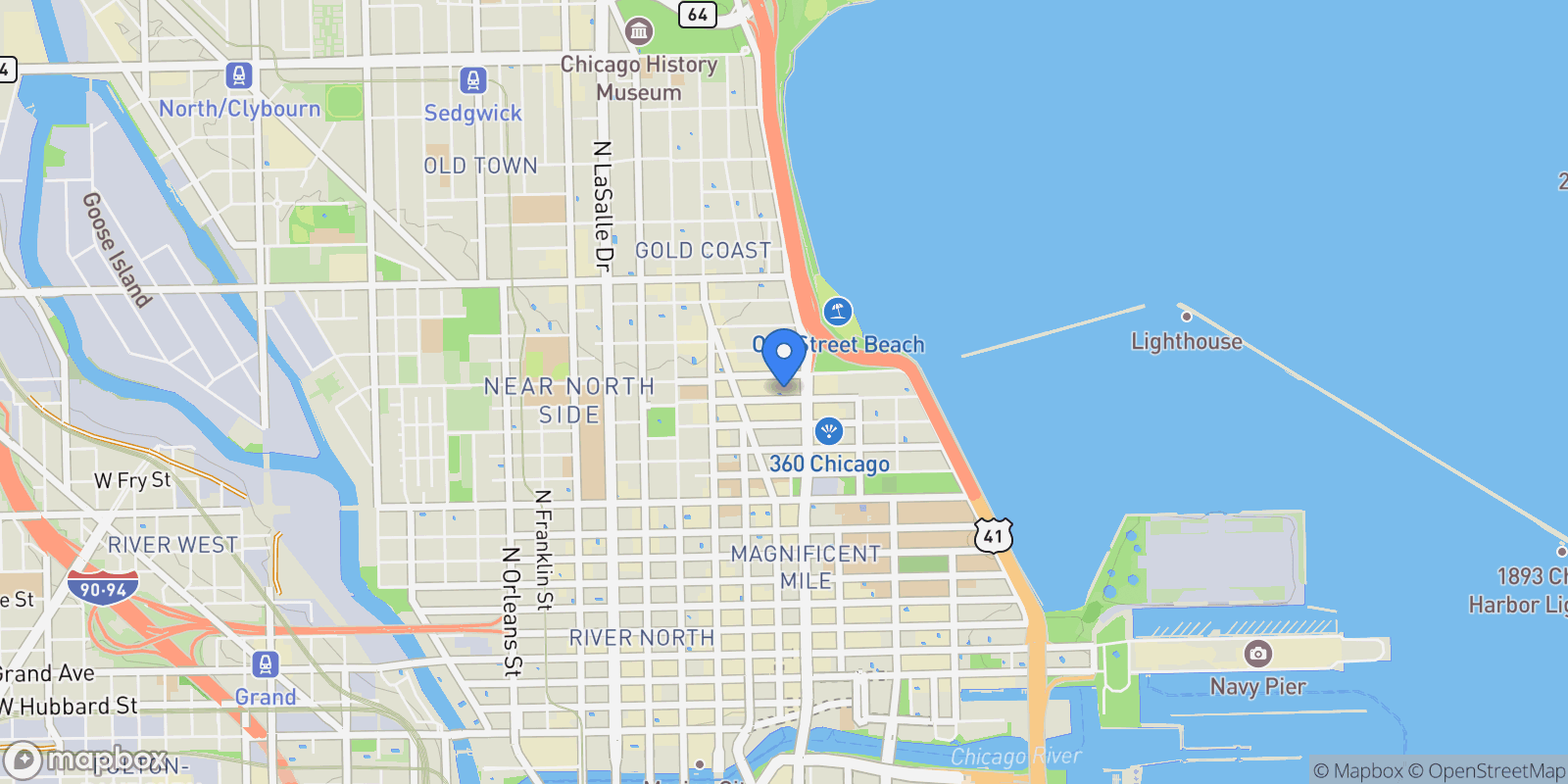 Map showing 100 E. Walton Street, #42F, Chicago, IL, 60611, USA, Chicago, Illinois, United States.