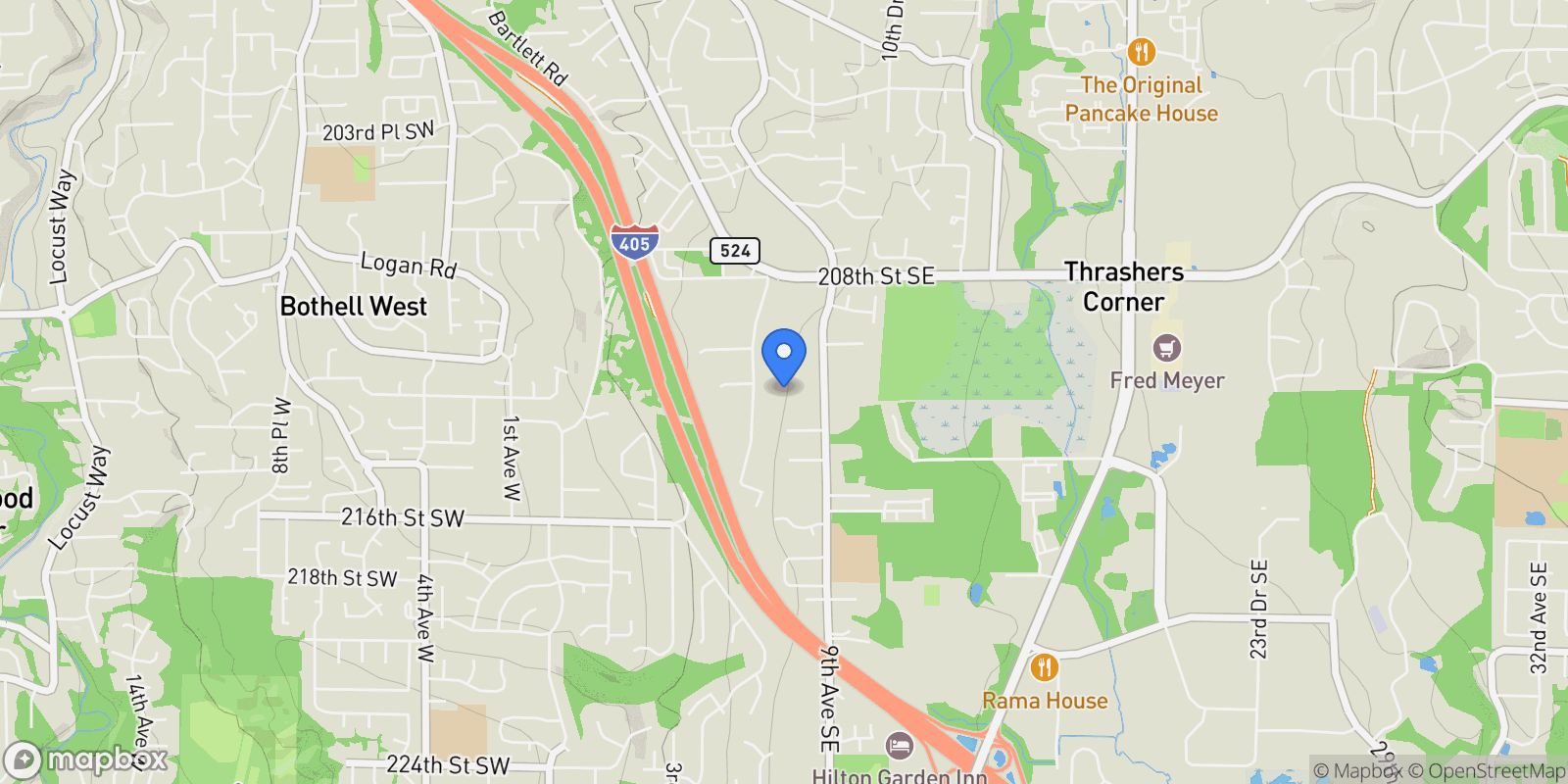 Map showing 721 211th Place SE, Bothell, WA 98021, Bothell, Washington, United States.