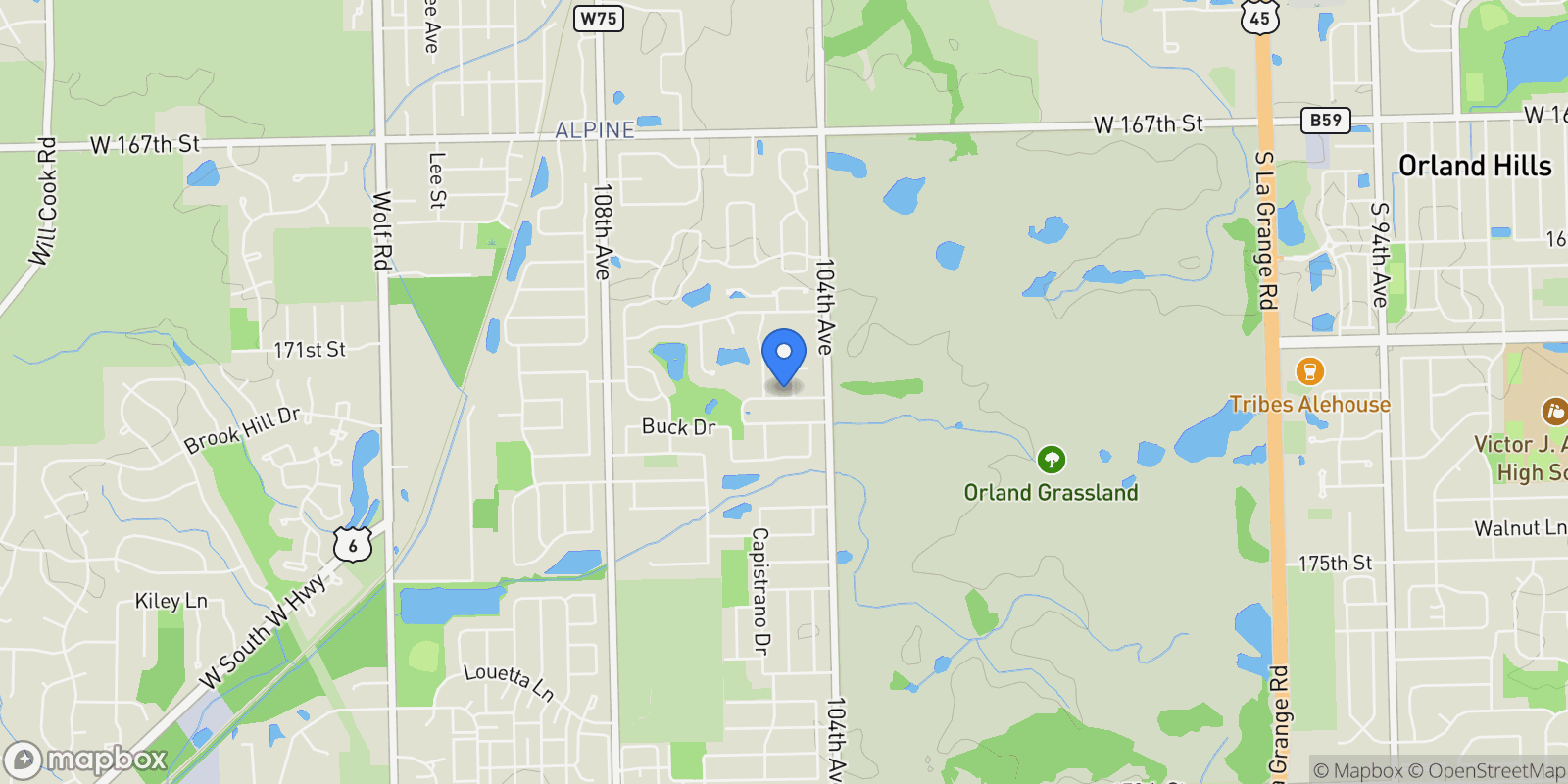 Map showing 17140 Austin Lane, Orland Park, IL 60467, Orland Park, Illinois, United States.