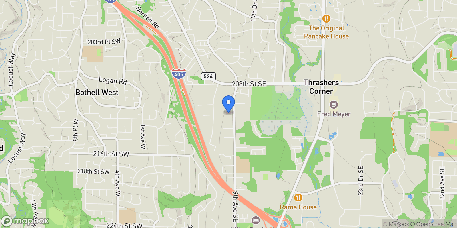 Map showing 803 211th Place SE, Bothell, WA 98021, Bothell, Washington, United States.