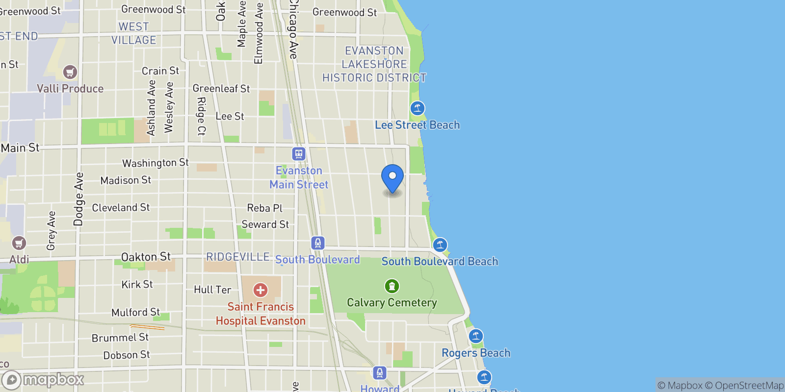 Map showing 711 Michigan Avenue, Evanston, IL, 60202, USA, Evanston, Illinois, United States.