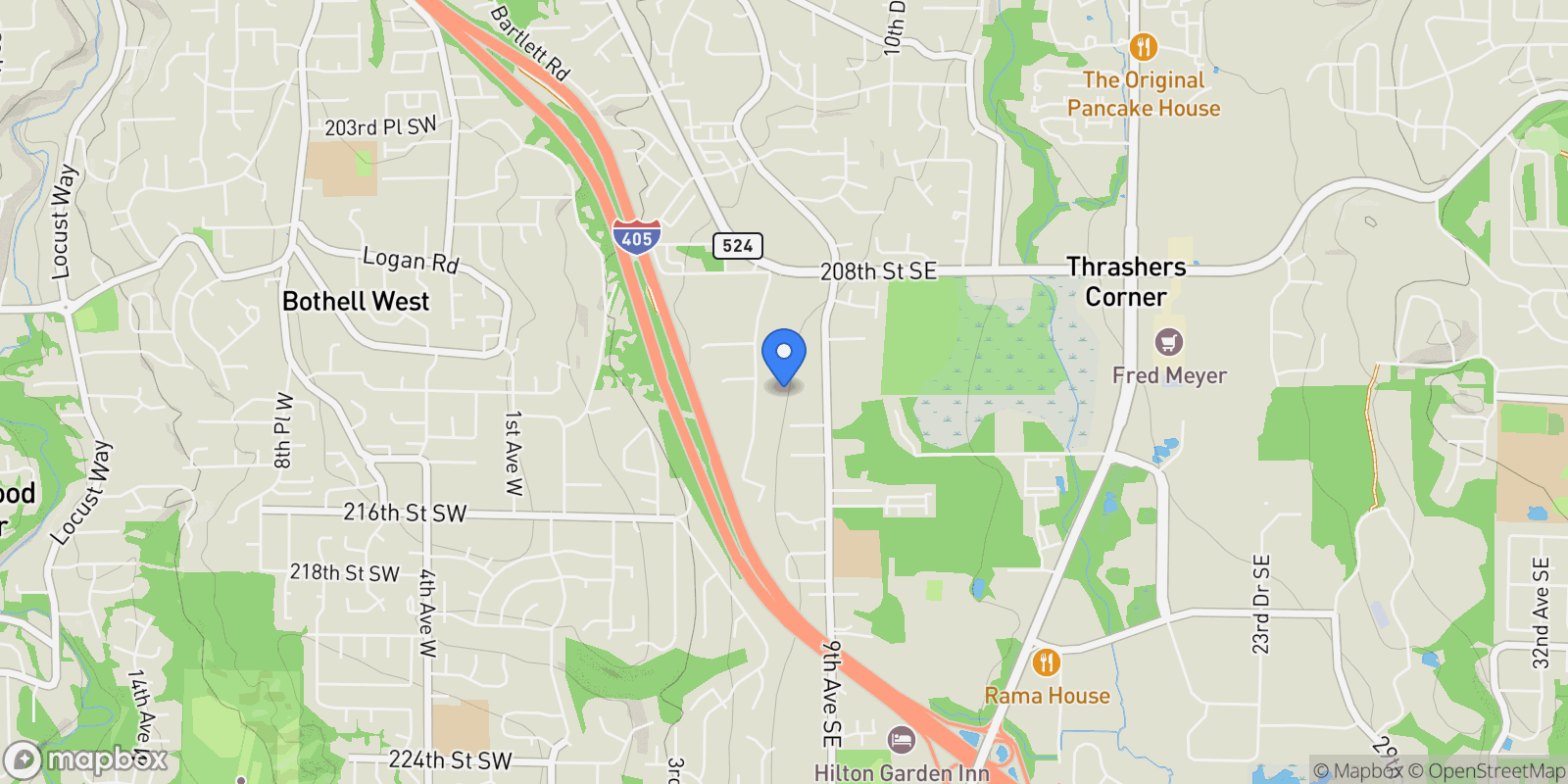 Map showing 722 211th Place SE, Bothell, WA 98021, Bothell, Washington, United States.
