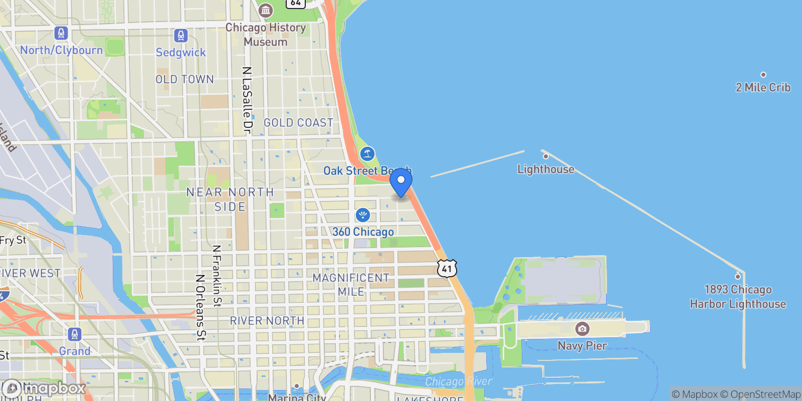 Map showing 910 N Lake Shore Drive , 1620, Chicago, IL 60611, Chicago, Illinois, United States.