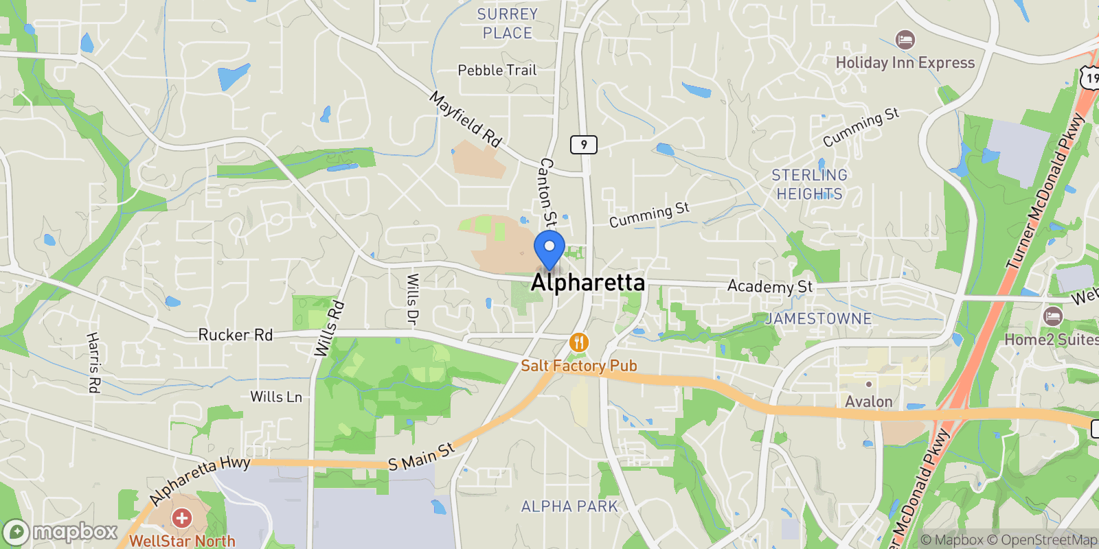 Map showing 50 Canton Street, Alpharetta, Georgia, United States.