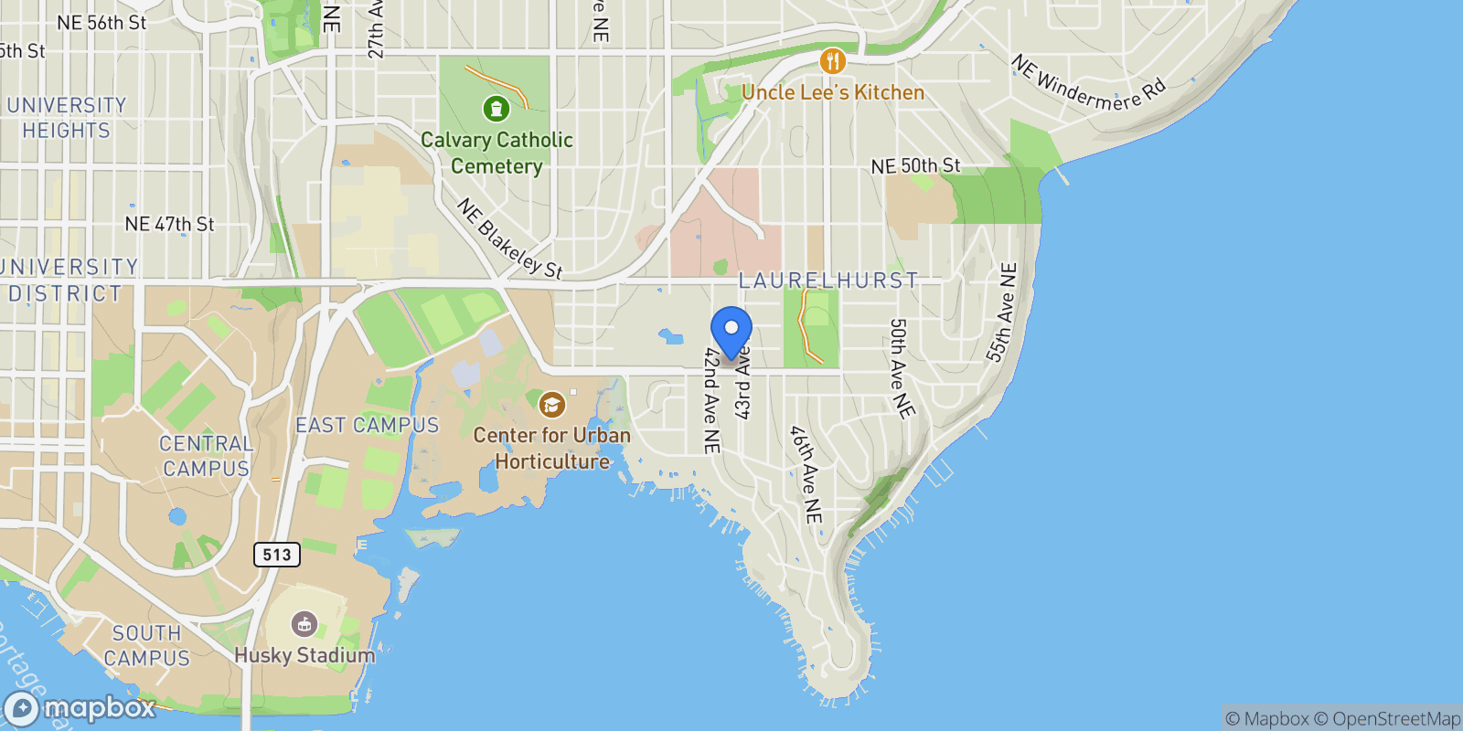 Map showing 4103 43rd Avenue NE, Seattle, WA 98105, Seattle, Washington, United States.