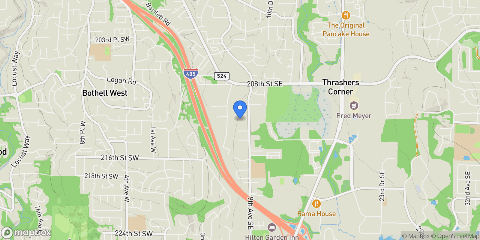 Map showing 738 211th Place SE, Bothell, WA 98021, Bothell, Washington, United States.