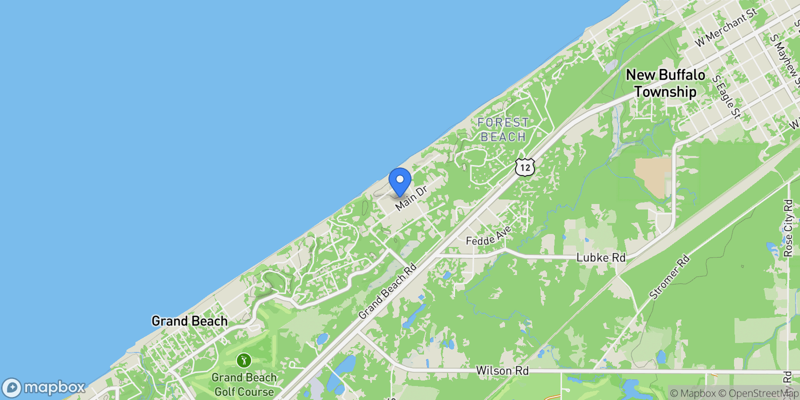 Map showing 51111 Main Drive, New Buffalo, MI, 49117, USA, New Buffalo, Michigan, United States.