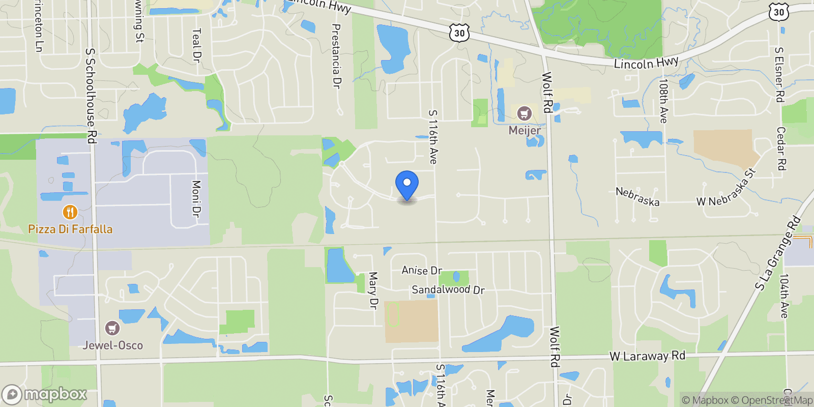 Map showing 11701 Golden Gate Drive, Mokena, IL 60448, Mokena, Illinois, United States.